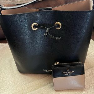 Kate Spade draw string bag & wallet set. Black new without tags.